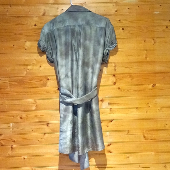 Khaki Green Tie-dye Silk Shirtdress - Picture 3 of 4
